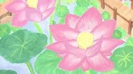 子どもたちの感性きらり　南越前町名産の花ハス描いた55点を展示