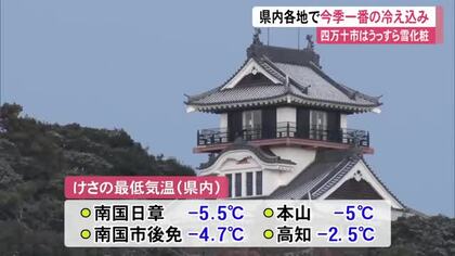 四万十市は雪景色　各地で今シーズン一番の冷え込み「凍っているから怖い」　日中も真冬の寒さに【高知】