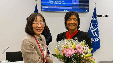 ノーベル平和賞のピレイ氏がICC赤根智子所長らと面会　トランプ政権がICCを制裁対象とするなか職員らの献身称賛