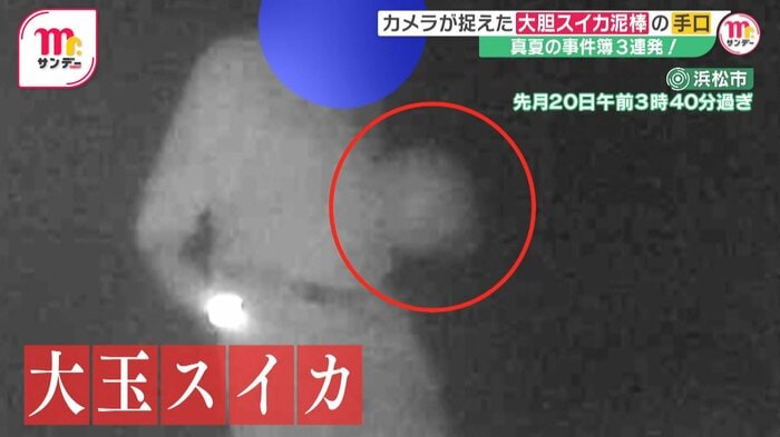 大玉スイカを持ち去る男