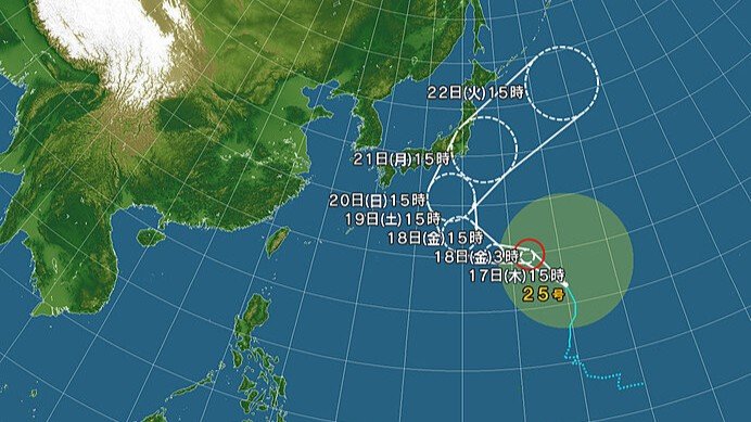 台風25号の進路予想(日本気象協会tenki.jpより)