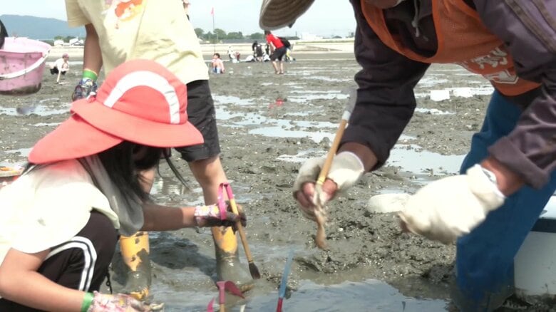 穴に筆を差し込み釣り上げる伝統漁法で「マジャク」釣り大会　ラムサール条約登録「荒尾干潟」で4年ぶりの開催【熊本発】｜FNNプライムオンライン