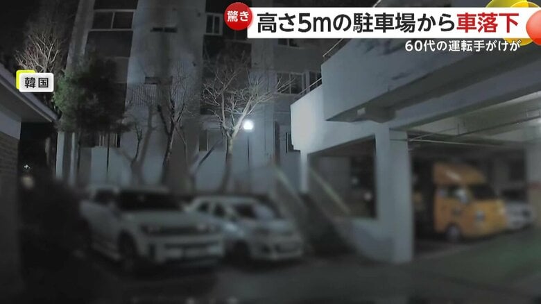 駐車場で車が壁を突き破って地面へ落下する事故の瞬間（韓国）（1）