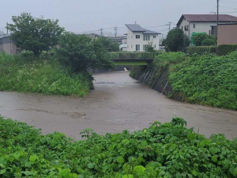 小さい川同士が合流して最後は本流へ（三島市中の大場川　6月18日）