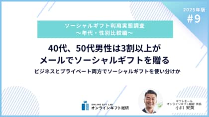 ~2025年版ソーシャルギフト利用実態調査~ 40代、50代男性の3割以上がメールでソーシャルギフトを贈る。ビジネスとプライベート両方でソーシャルギフトを使い分けか。