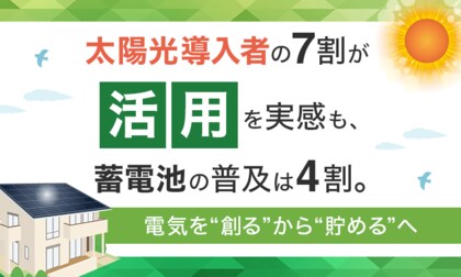 太陽光導入者の7割が「活用」を実感も、蓄電池の普及は4割。電気を“創る”から“貯める”へ