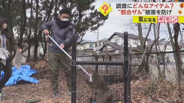 メジャーを伸ばすと、手でつかんみ口にくわえた