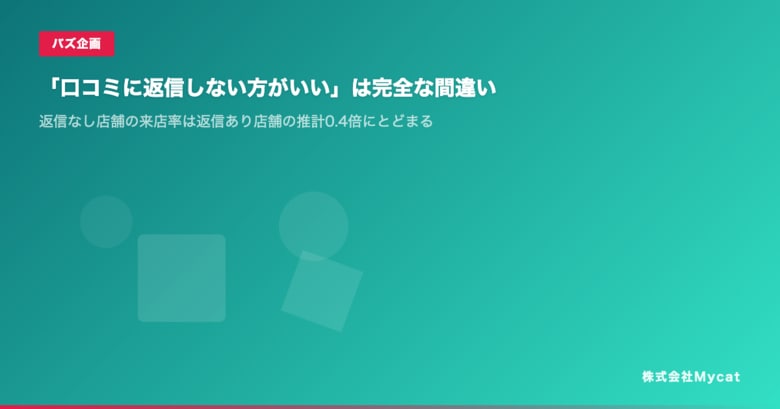 「口コミに返信しない方がいい」は完全な間違い ── 返信なし店舗の来店率は返信あり店舗の推計0.4倍にとどまる
