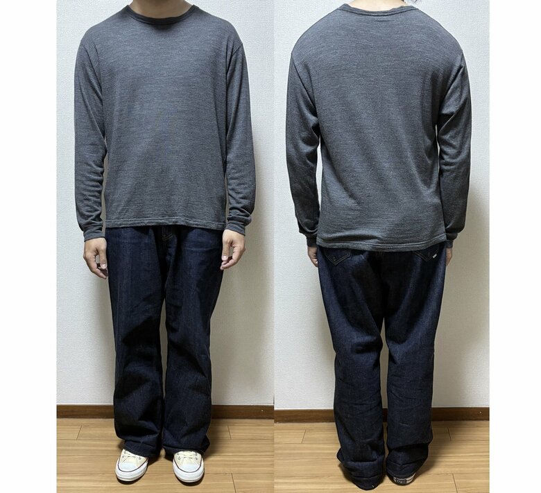 裾がダルダルだと全身が野暮ったく見えてしまう（特集班撮影）