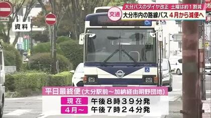 大分バス4月から減便へ　ダイヤ改正発表　土曜日は約1割減　大分市中心部からの最終便時刻繰り上げ　