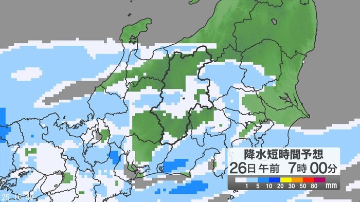 降水短時間予想（26日午前7時の予想）