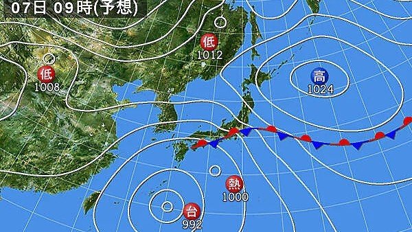 7日午前9時の予想天気図（日本気象協会より）