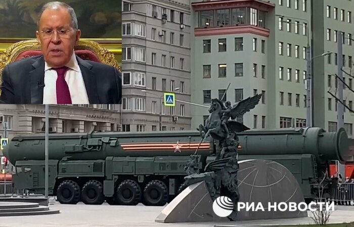 ラブロフ露外相(左上)露軍のRS-24 Yars大陸間弾道ミサイル(下)