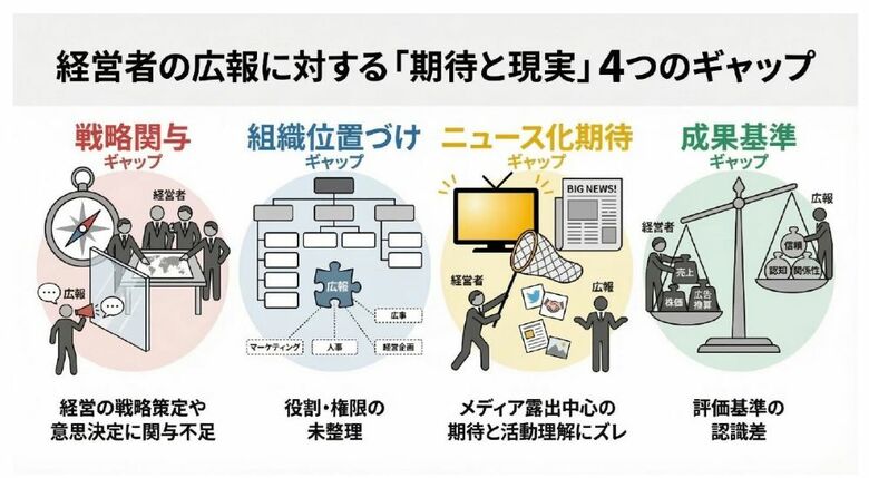 日本広報学会、上場企業経営者20社インタビュー調査結果を公表　　広報を「経営機能」と認識する一方、企業実務には4つのギャップ