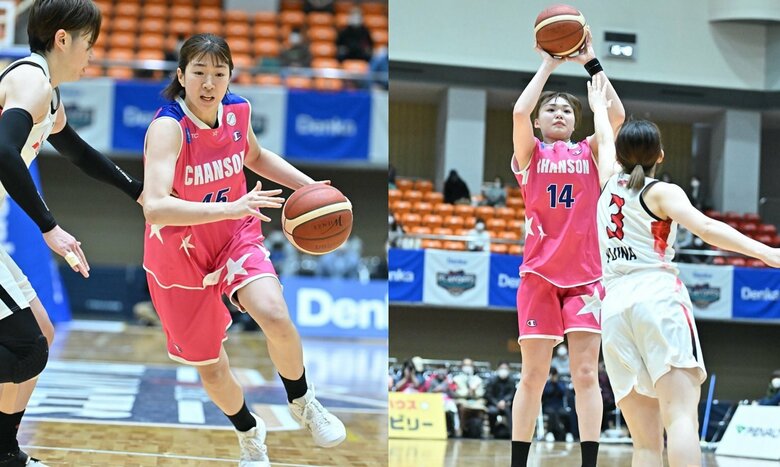 左から）レギュラーシーズンから活躍を見せる佐藤由瑠果選手、17得点と活躍した吉田舞衣選手