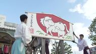 福井市の佐佳枝廼社で迎春準備　来年の干支「午」の特大絵馬を設置　「家庭円満でエネルギー溢れる年に」