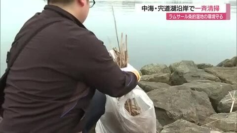 藻に流木、プラスチックごみが散乱…中海・宍道湖沿岸地域で一斉清掃　ラムサール条約登録地の環境保全