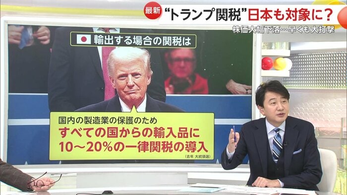 「全ての国からの輸入品に10%から20%の一律関税の導入」とトランプ大統領