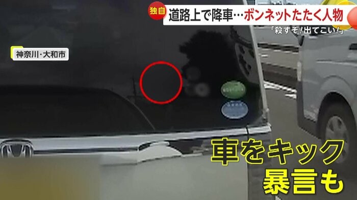 車に反射する男が暴れる様子(FNN投稿サイト「ビデオPost」)
