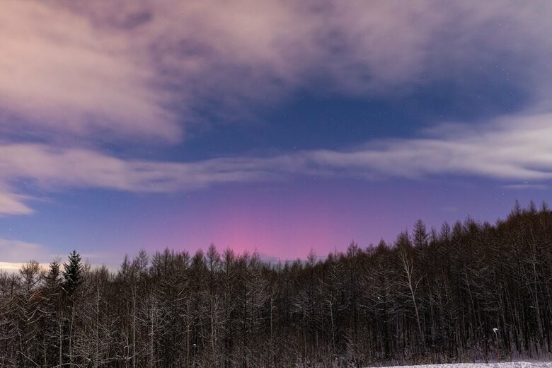 北海道北部の名寄市で撮られた低緯度オーロラ（12月1日午後10時11分、撮影「なよろ市立天文台 渡辺」）
