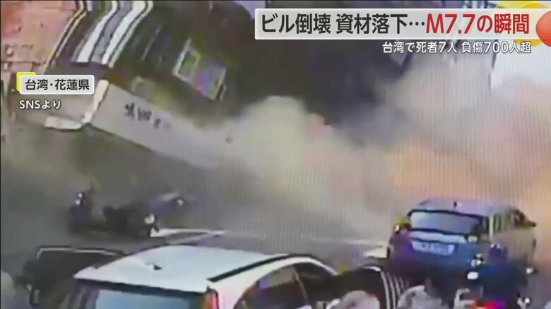 地震発生の瞬間、建物が倒壊する一部始終