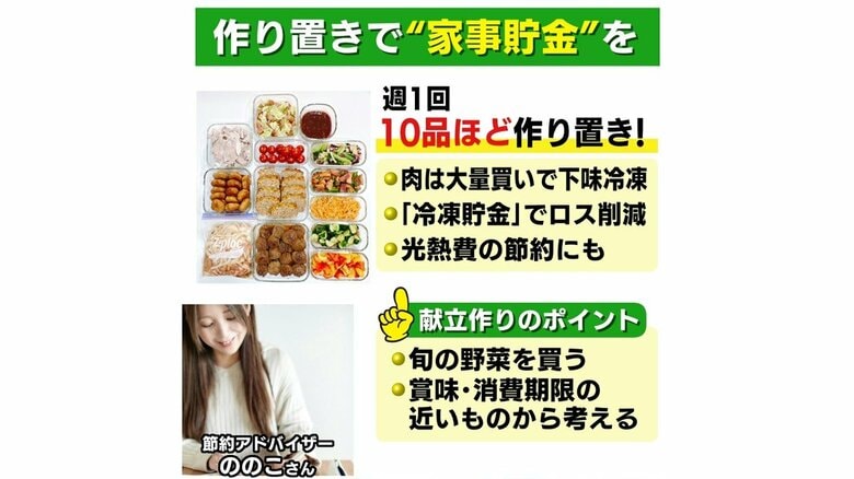 作り置きで家事貯金　食品ロス削減や光熱費の節約にも