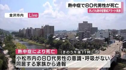 「エアコンをつけていなかった」小松市で80代男性が熱中症死亡、3日連続の警戒アラート発令中