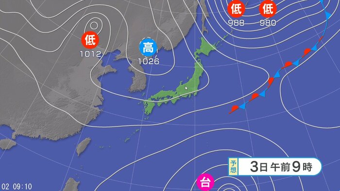 天気図　3日午前9時の予想