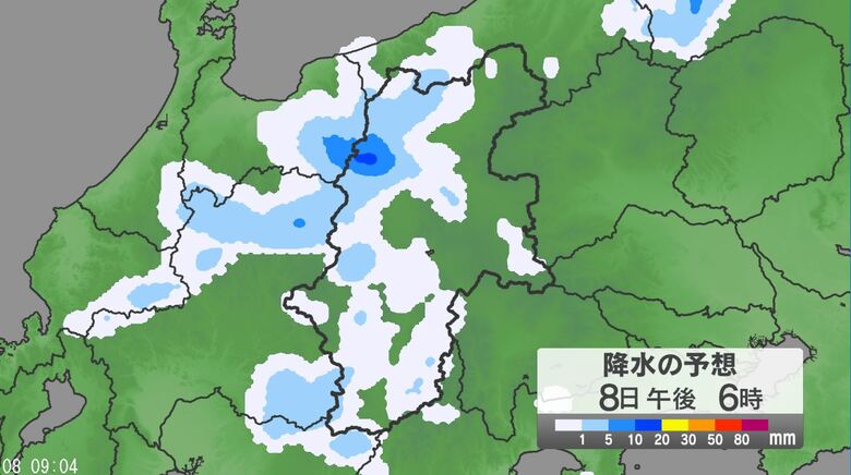 「警報級の大雨」の可能性　長野県内の24時間予想降水量は北部・中部・南部100ミリ（9日午前6時まで・多い所で）｜FNNプライムオンライン