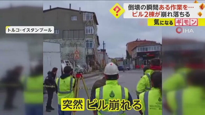 地面陥落によってビルが倒壊する瞬間の映像(1)