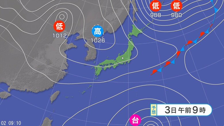 天気図　3日午前9時の予想