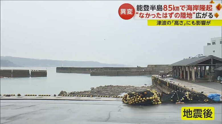 地震後は隆起しているのが一目でわかる