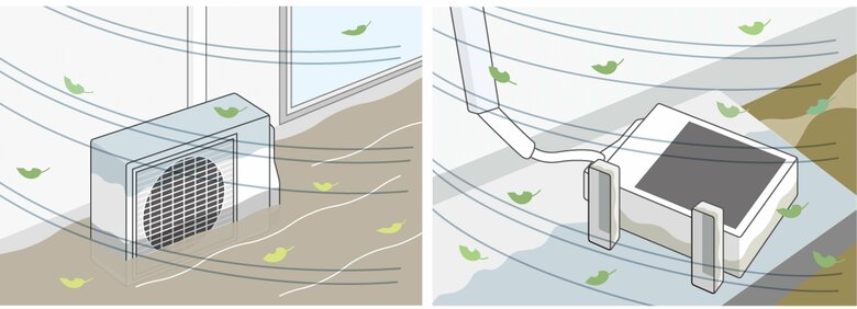 室外機が転倒や浸水などをしていた場合は要注意（提供：ダイキン工業株式会社）
