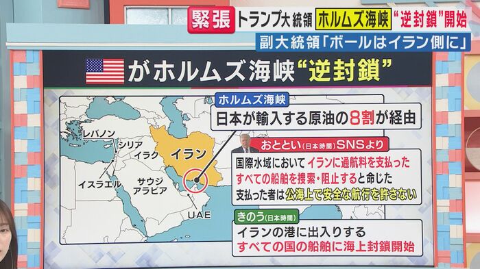 アメリカがホルムズ海峡“逆封鎖”開始（関西テレビ「旬感LIVEとれたてっ！」より）