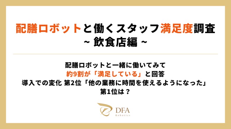 【配膳ロボットと働くスタッフ満足度調査:飲食店】配膳ロボットと一緒に働いてみて、約9割が「満足している」と回答 導入での変化 第2位「他の業務に時間を使えるようになった」、第1位は?