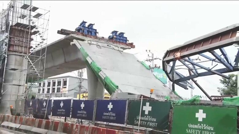 【続報】崩れ落ちた高架道路…建設中に数百ｍ倒壊 少なくとも2人死亡　落下した鉄鋼が住宅を直撃　タイ｜FNNプライムオンライン
