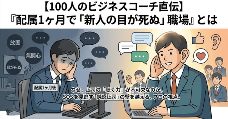 【100人のビジネスコーチ直伝】『配属1ヶ月で「新人の目が死ぬ」職場』とは