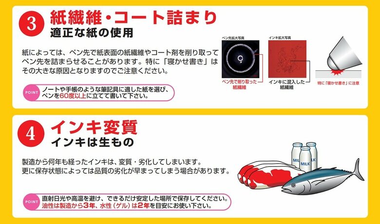 書けなくなる主な原因（提供：パイロットコーポレーション）