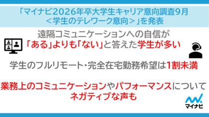 「マイナビ2026年卒大学生キャリア意向調査9月＜学生のテレワーク意向＞」を発表