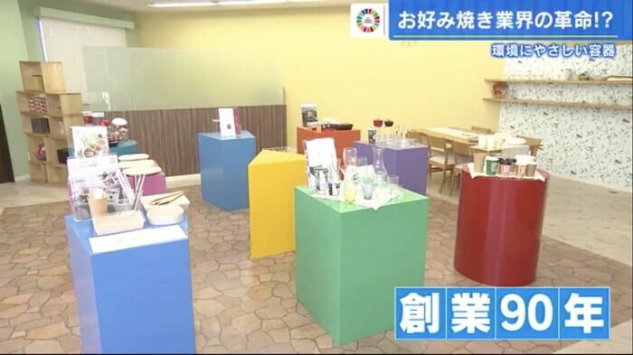 環境に配慮した容器やカトラリーなどが並ぶシンギの社内