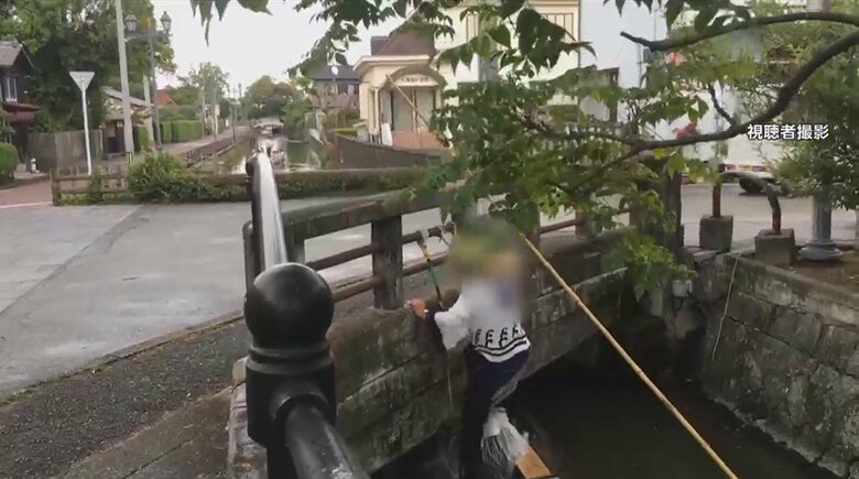 梯子を使って橋に上る