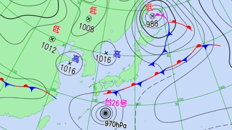 天気図　29日午前9時の予想　気象庁HPより
