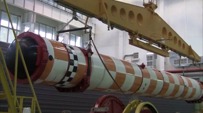 ロシア海軍の2M39原子力魚雷「ポセイドン」の発射筒（Russian defence ministry）