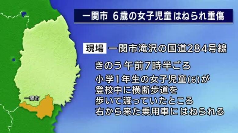 6歳の女子児童はねられ重傷　横断歩道を歩行中　車を運転していた女を現行犯逮捕　岩手県一関市｜FNNプライムオンライン