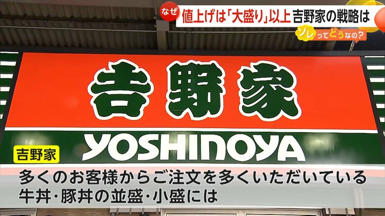 牛丼や豚丼の「並盛」と「小盛」の価格を据え置く理由を答える吉野家