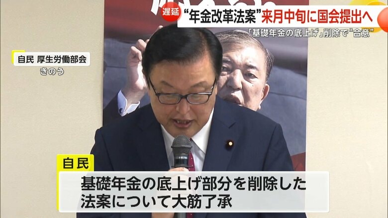基礎年金の底上げ部分を削除した法案について大筋了承した自民党