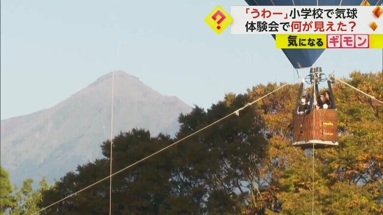 小学生たちを乗せて上昇する気球