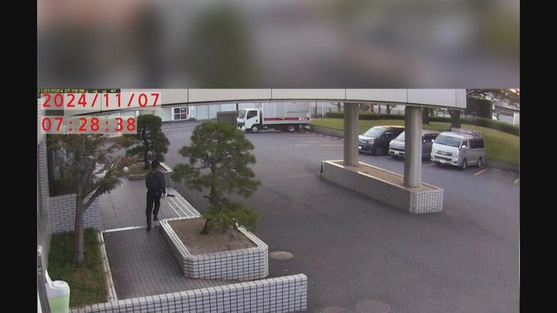 フクロウを狙うカラスを助けようと走っていく警備員