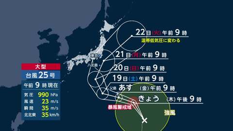 【台風情報】台風25号あさってにかけ小笠原近海を通過へ　20日頃から千葉や神奈川で警報級大雨か　シルバーウィーク前半に交通への影響出る可能性