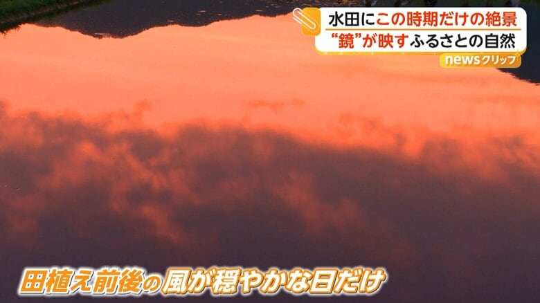 田植え前後で田んぼに水が張られ、風が穏やかな日にだけ見られる光景